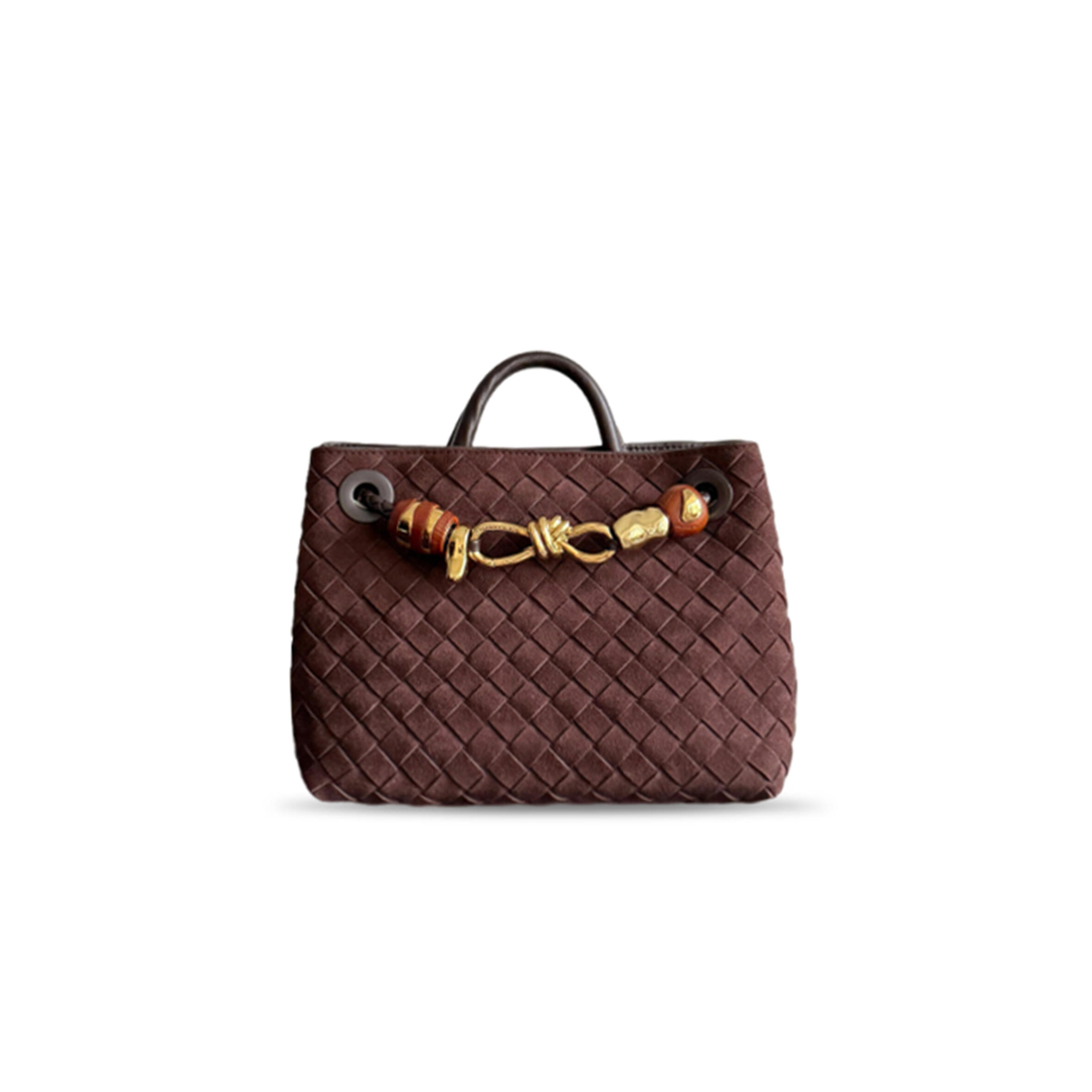 BOTTEGA VENETA ANDIAMO SMALL SUEDE TOTE IN BLACK BROWN BAG 743568 (25*22*10.5cm)